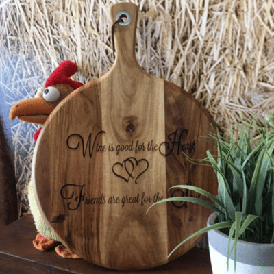 Round Grazing Board - "Wine is good for the heart...."