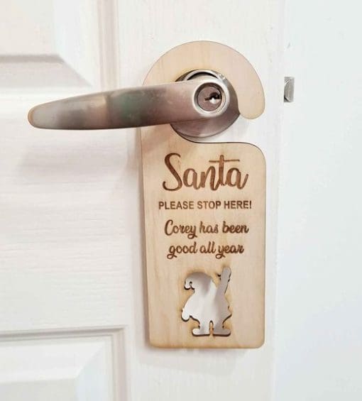 Santa stop here we've been good all year personalised door handle - Image 2