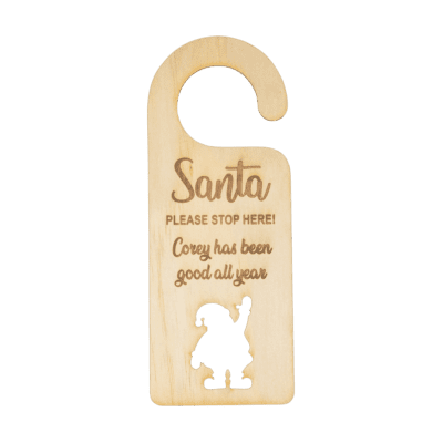 Santa stop here we've been good all year personalised door handle