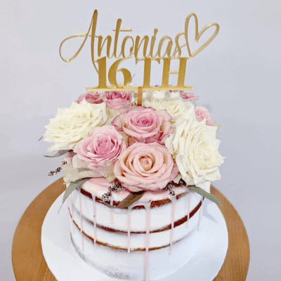 2 line cake topper with heart