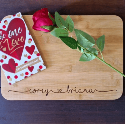 Personalised Cheeseboard ~ heart between 2 names