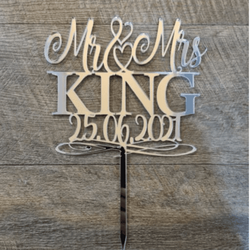 Mr & Mrs Personalised Cake topper with Date - Image 2