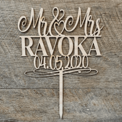 Mr & Mrs Personalised Cake topper with Date