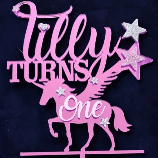 Personalised Unicorn Cake Topper with Stars - Image 3
