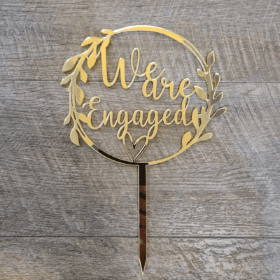 We are Engaged Wreath cake topper