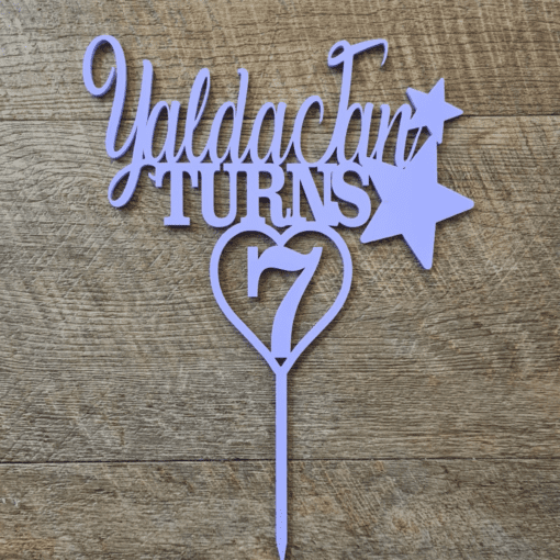 Birthday Cake topper with hearts and stars - Image 2