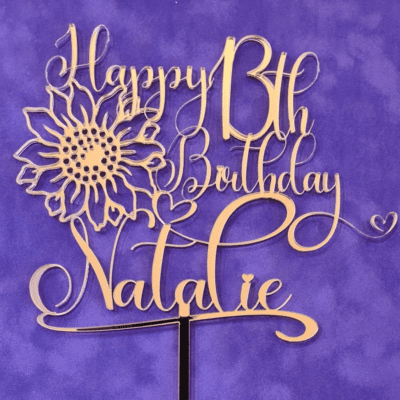 Personalised Birthday Cake Topper with Sunflower