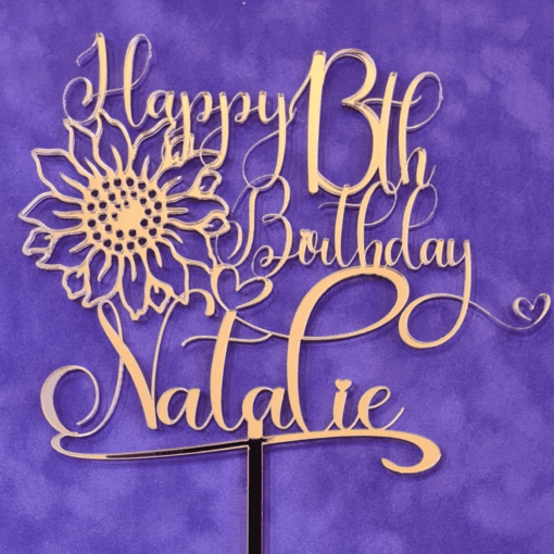 Personalised Birthday Cake Topper with Sunflower