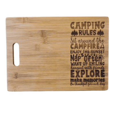 Camping Rules cheeseboard
