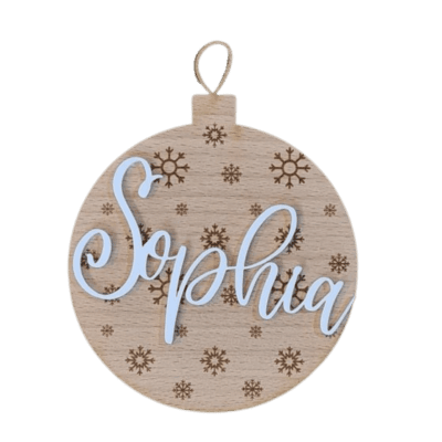 Timber snowflake bauble with coloured acrylic name