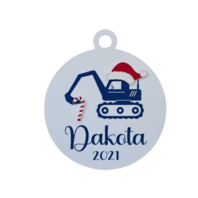 Personalised Digger Ornament with Santa Hat and Candy Cane