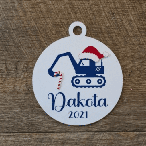 Personalised Digger Ornament with Santa Hat and Candy Cane - Image 2