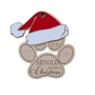 Personalised Paw Print with Santa Hat