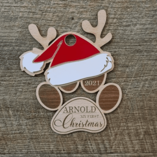 Personalised Paw Print ornament with Santa Hat and Antlers