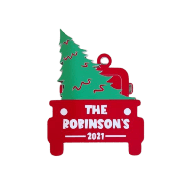Personalised Red truck with Christmas tree