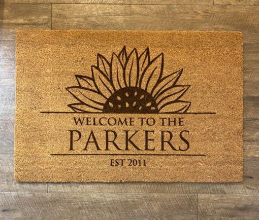 'Welcome to' Personalised Sunflower door mat