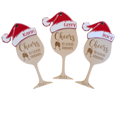 Cheers to good friends - wine ornament