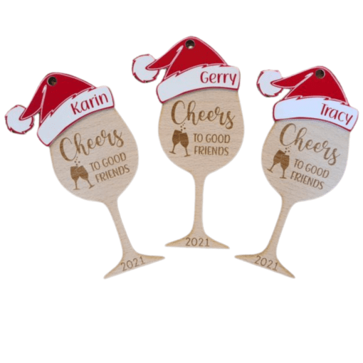 Cheers to good friends - wine ornament