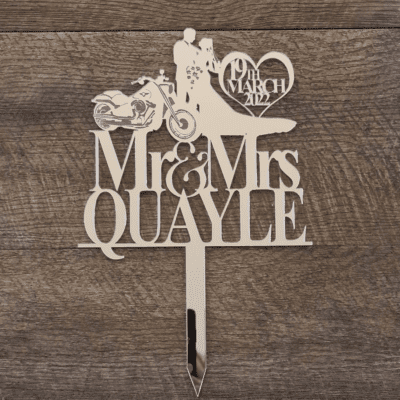 motorbike engraved wedding silhouette cake topper