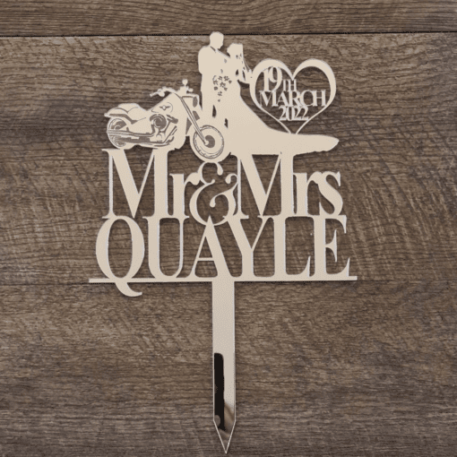 motorbike engraved wedding silhouette cake topper