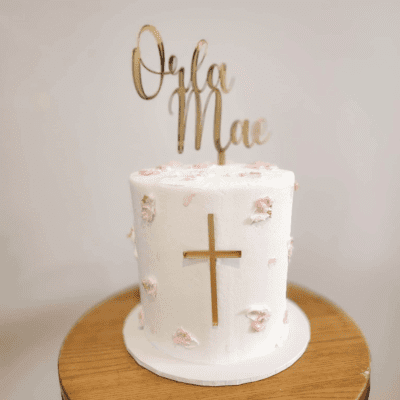 Name and cross cake topper set