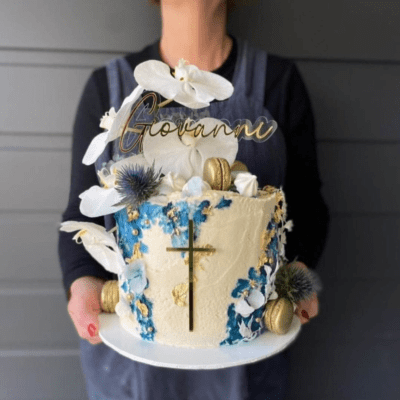Floating name and cross cake topper set