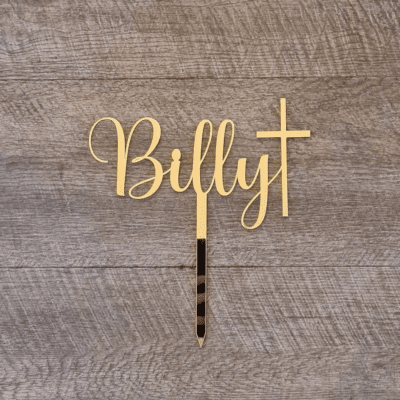Name and cross cake topper