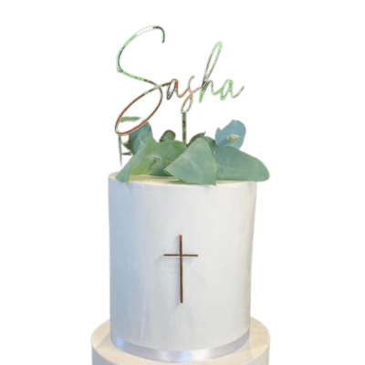 Name and cross cake topper set