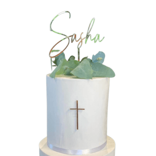 Name and cross cake topper set