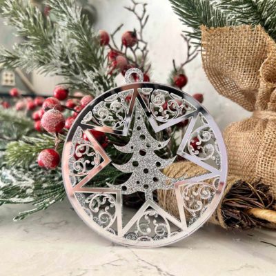 Silver and Silver glitter tree ornament