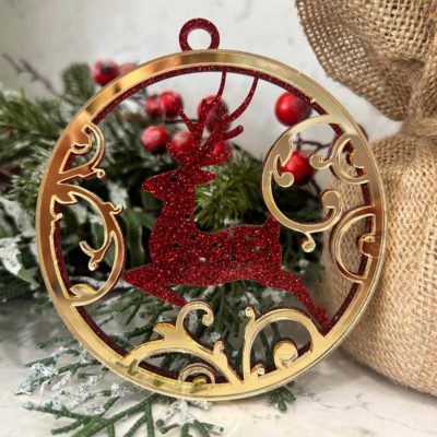 Double acrylic reindeer Christmas ornament