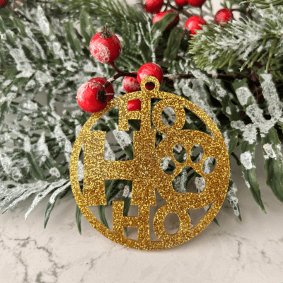 HO HO HO ornament with paw print