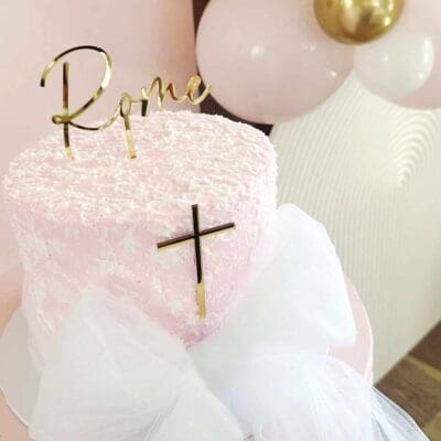 Name and cross cake topper set