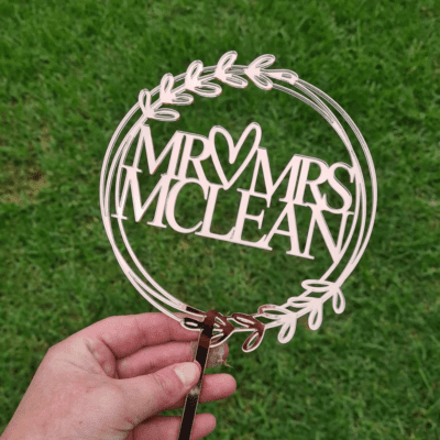 Personalised wedding wreath cake topper