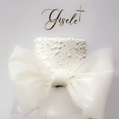 Floating personalised topper with cross
