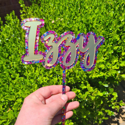 Double acrylic name cake topper