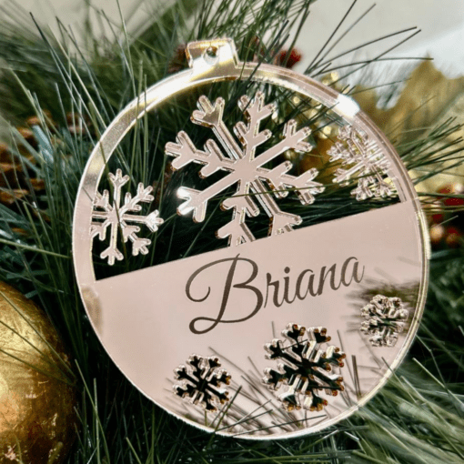 Personalised Christmas bauble engraved with snowflakes - Image 2